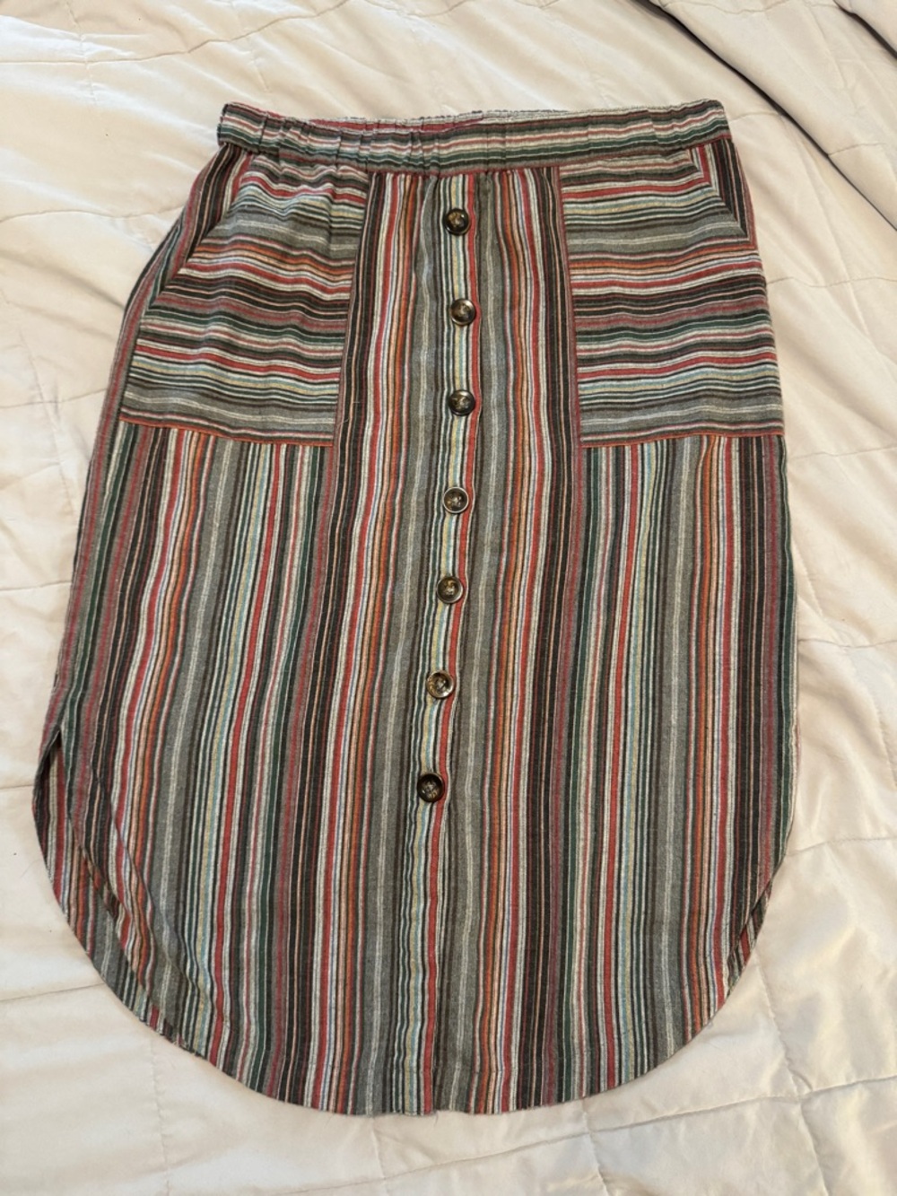 Striped Button-Front Midi Skirt in Multicolor